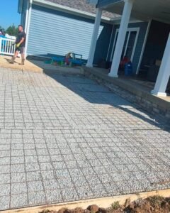 Steel reinforcement mesh ready for a concrete patio in Apex, NC